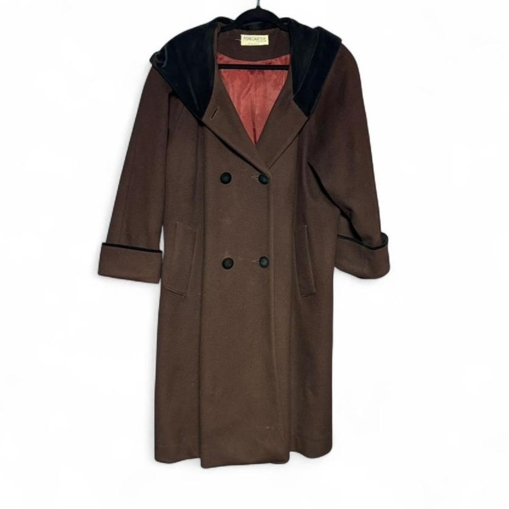 Vintage Brown Overcoat Women's Size XL Forecaster Of Boston Wool Lined Hood Twee